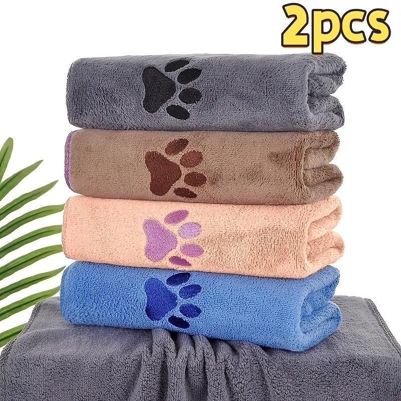 2-Pack Quick-Dry Microfiber Pet Towels for Dogs, Absorbent, Non-Shedding, Soft, Fast-Drying, Paw Print Design, Blue