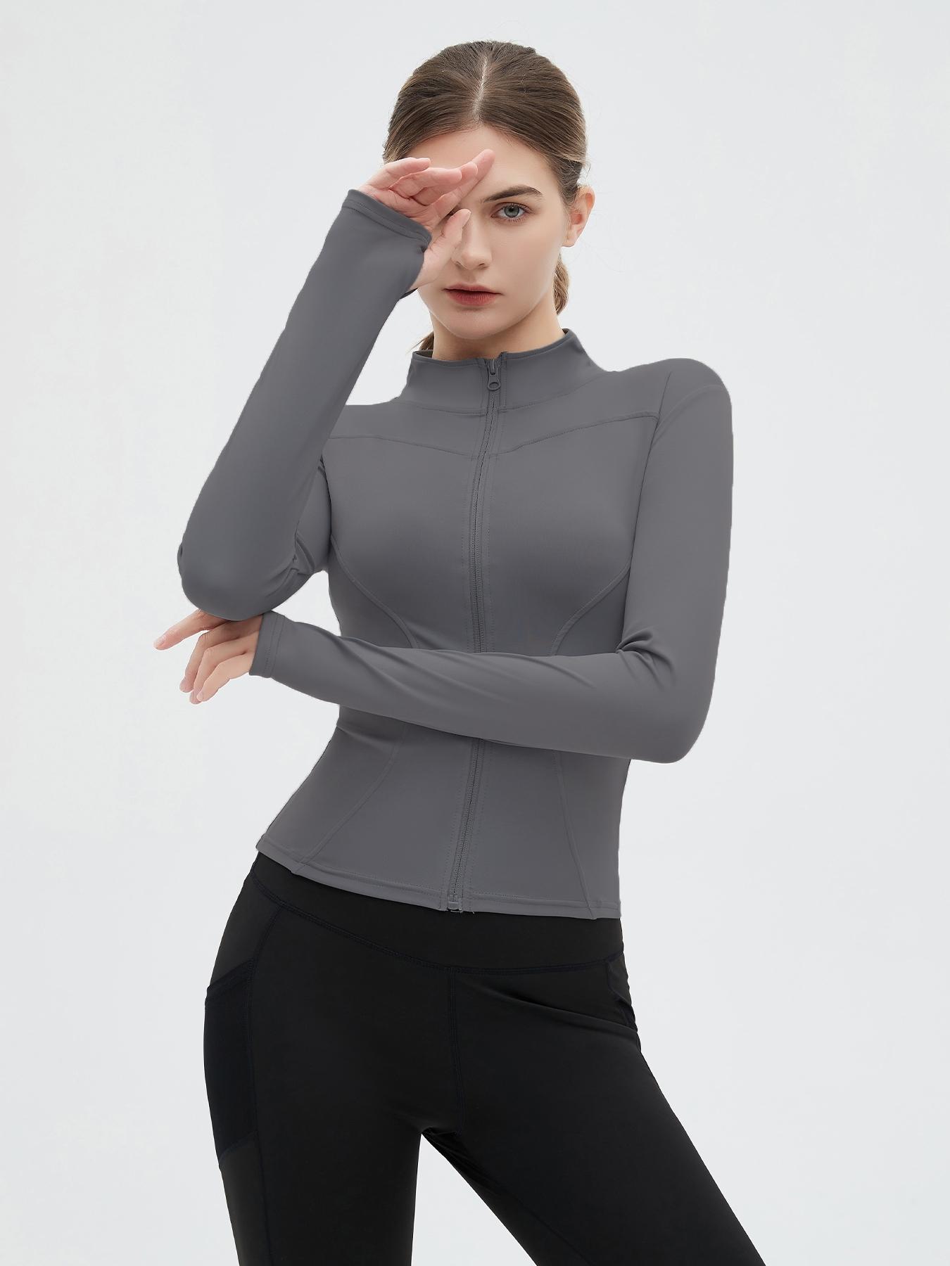 Women's Slim-Fitting Running Sports Jacket, Elastic Long Sleeve Yoga Zip Top, Casual Wear for All Seasons