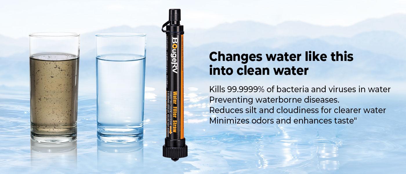 BougeRV Outdoor Water Filter,Portable Emergency Water Straw -Personal Water Filter For Hiking,Camping,Fishing,Lightweight & Compact Design Outdoor Euipment，2 Counts
