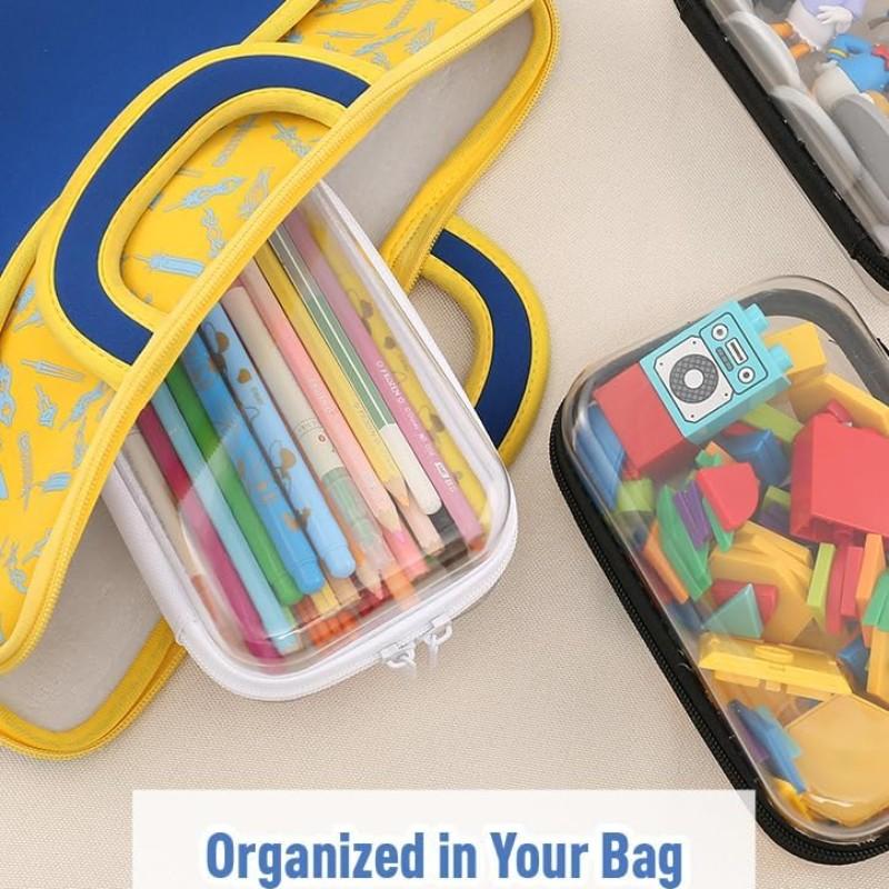 Transparent Plastic Zipper Box, Dual Zipper Hard Bag, Portable Travel Organizer, Cosmetics, Toys, Snacks, 1L+1m+1s, Pet Material