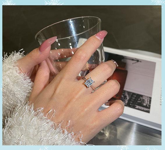 【#52】2Carat Emerald Cut Synthetic Moissanite Rings in 925 Sterling Silver