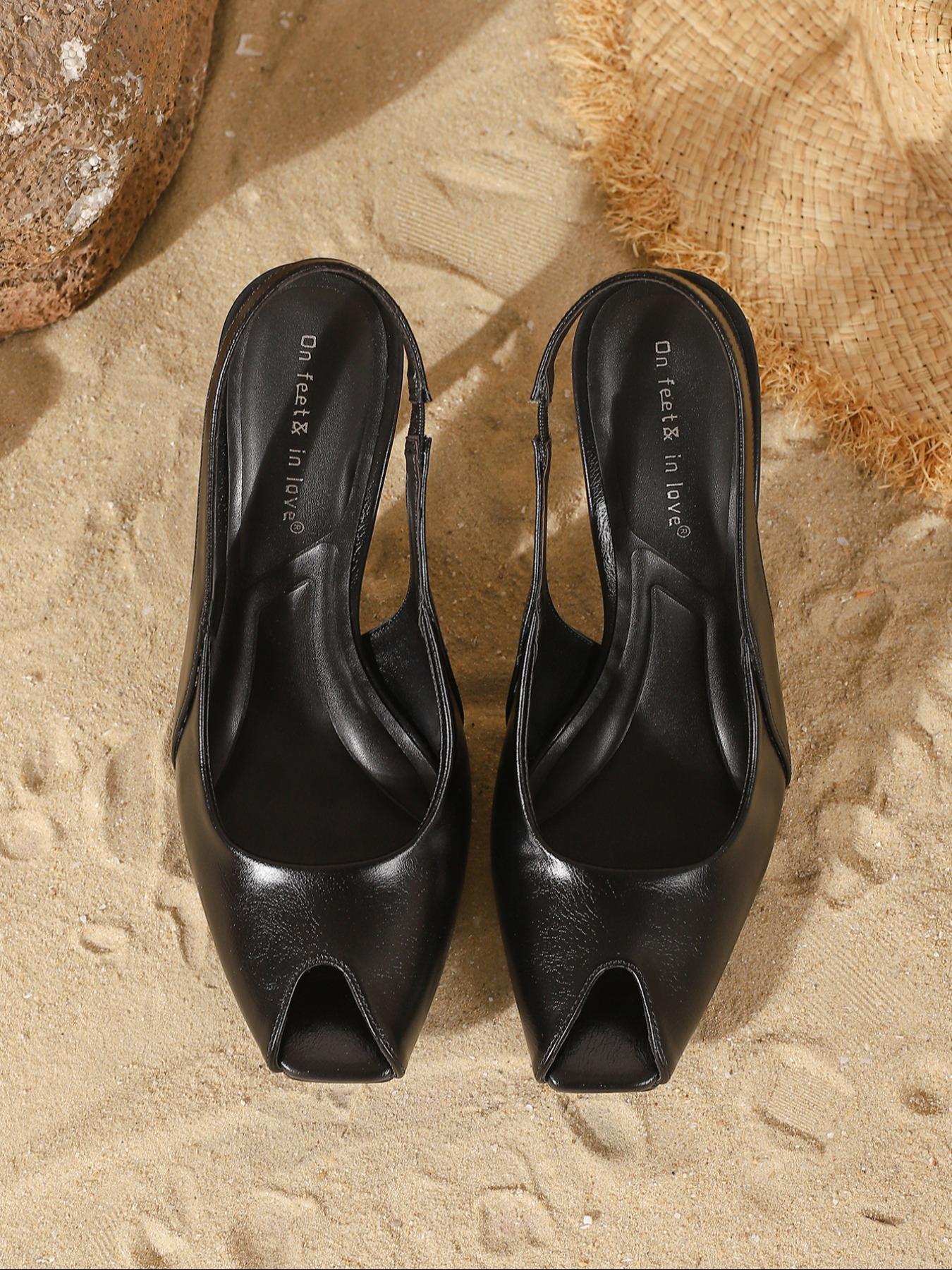 Women's New Sexy Fashion Versatile Strap Low Cut Toeless Elegant Slim Heel High Heels Sandal, PU Leather, Plain Pattern, All Seasons