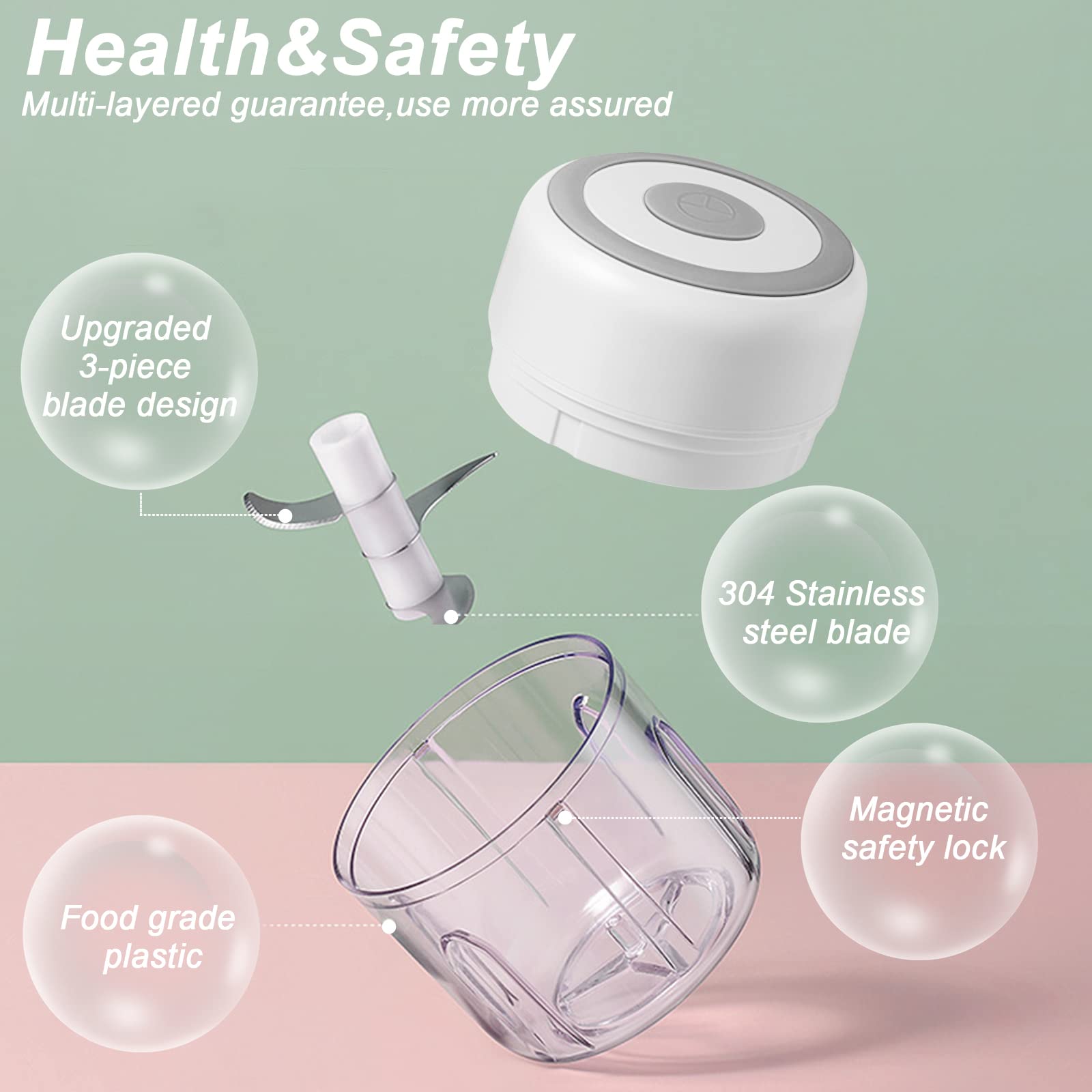 Electric Mini Food Chopper, Rechargable Small Food Processor for Garlic, Puree, Onion, Herb, Veggie, Ginger, Fruit Blender 250ml , Green