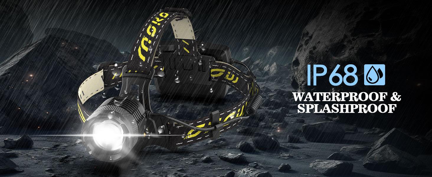 MoKo 150000 Lumen Rechargeable Headlamp - 60H Long Battery Life Detachable, 8 Modes Super Bright 50W Bulb IP68 Waterproof 90° Adjustable Sensor Headlight for Outdoor Camping Fishing Running Hunting
