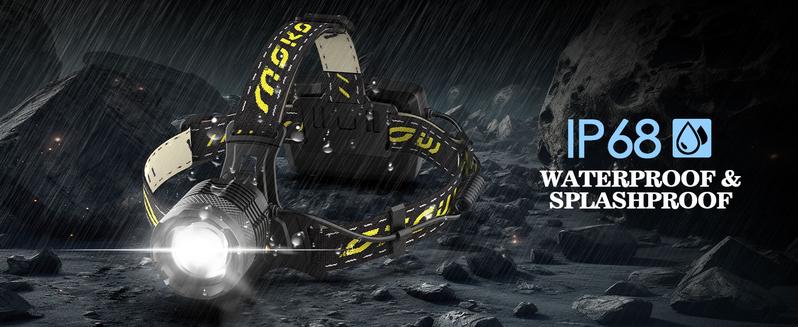 MoKo 150000 Lumen Rechargeable Headlamp - 60H Long Battery Life Detachable, 8 Modes Super Bright 50W Bulb IP68 Waterproof 90° Adjustable Sensor Headlight for Outdoor Camping Fishing Running Hunting