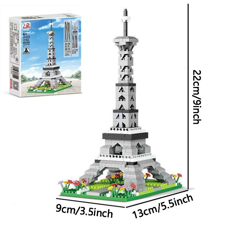 New Famous Buildings Series Paris Eiffel Tower Building Block Assembly Model Kit, Collectible Display Decoration, Holiday Birthday Gift
