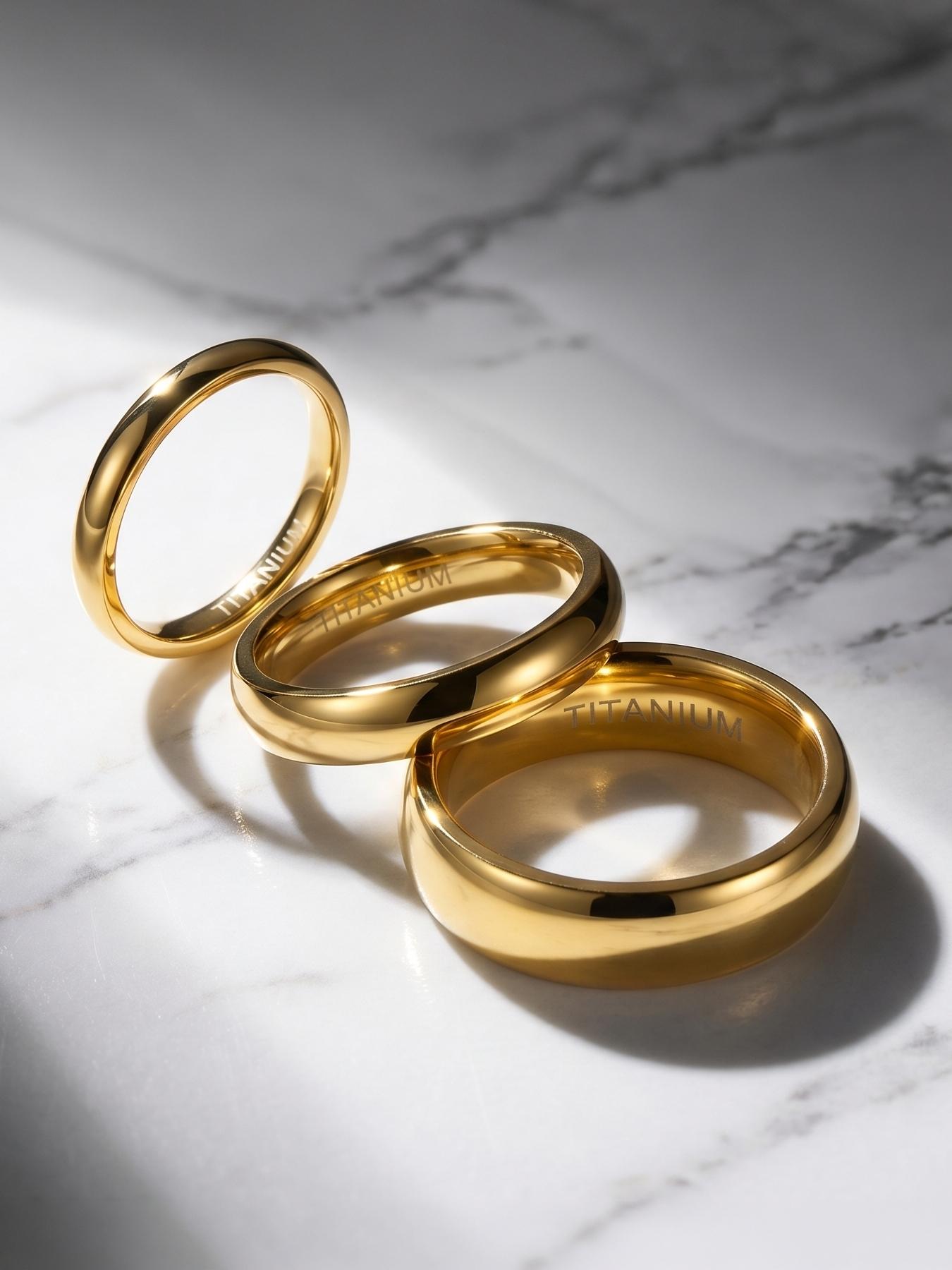 3-piece 18K gold stainless steel plain ring, high-end and niche, elegant ring with a smooth surface, high-quality jewelry ring / stainless steel material / colorfast / hypoallergenic / couple's style / suitable for festivals / parties / ideal gift