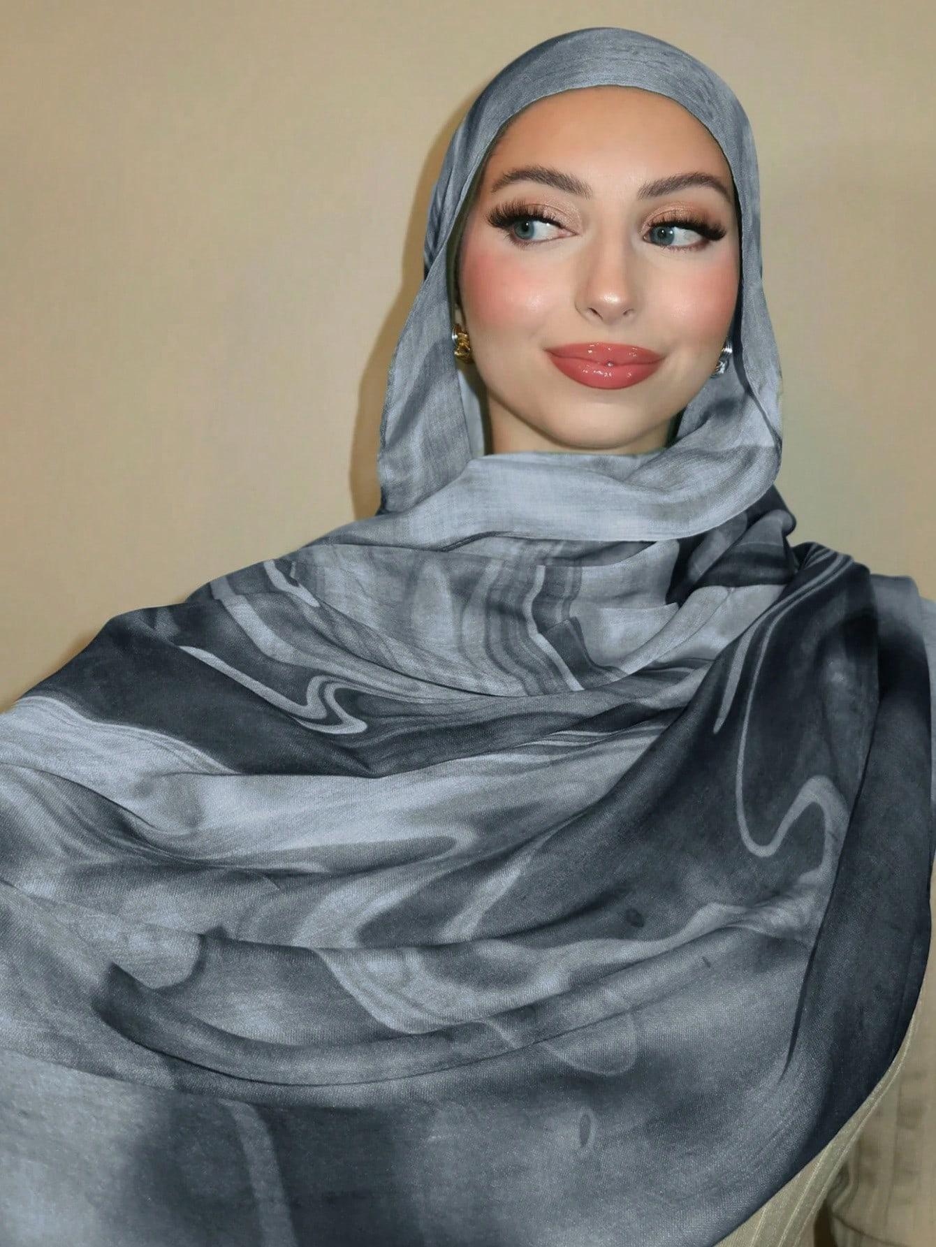 Women's Soft Fabric Long Scarf, Hijab, Head Scarf, Wave Texture Design, Comfortable Wear, Stain Resistant Dark Color, Ideal for Ramadan & Daily Use