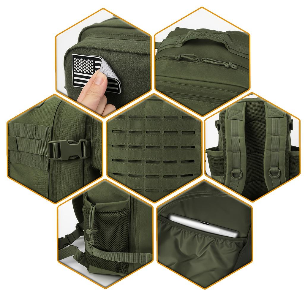 6.6gal Tactical Style Travel Backpack, Molle Daypack for Outdoor Hiking Camping Trekking, 180° Flat Open Weekend Bag with Laptop Compartment And Dual Cup Holders, Heavy Duty Gym Sports Pack