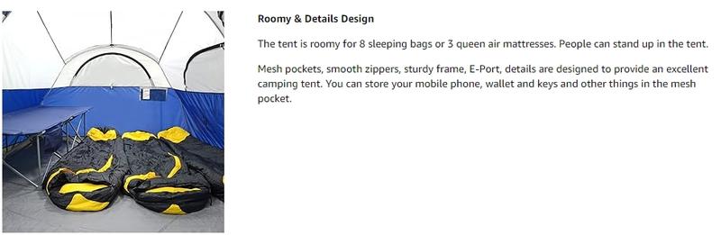 CAMPROS CP Tent 8 Person Camping Tents, Weather Resistant Family Tent, 5 Large Mesh Windows, Double Layer, Divided Curtain for Separated Room, Portable with Carry Bag