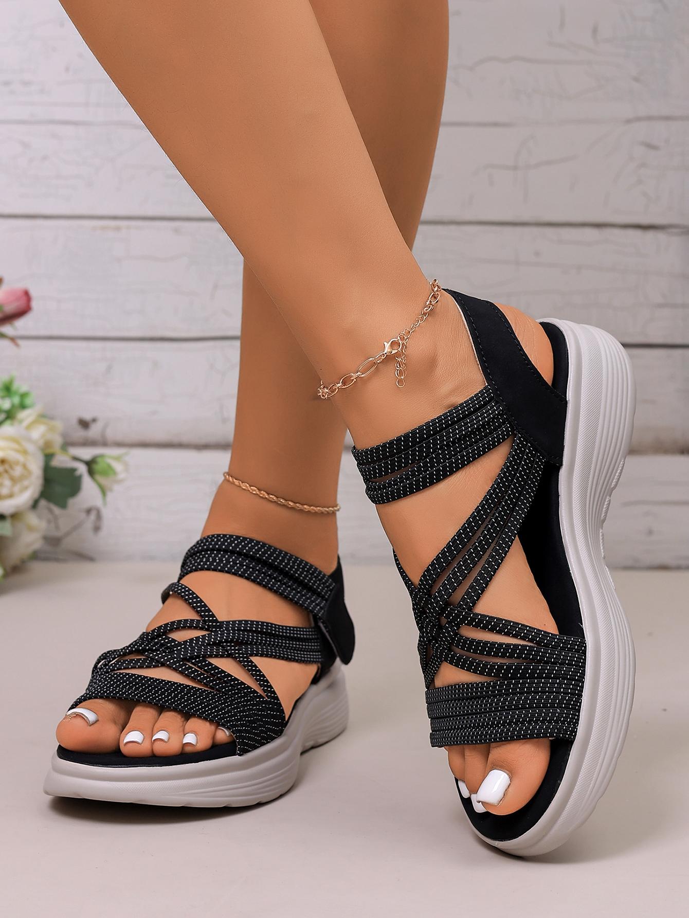 Lightweight elastic platform sandals, casual sports sandals, breathable and comfortable flat shoes, non-slip for pregnant women, vacation beach shoes