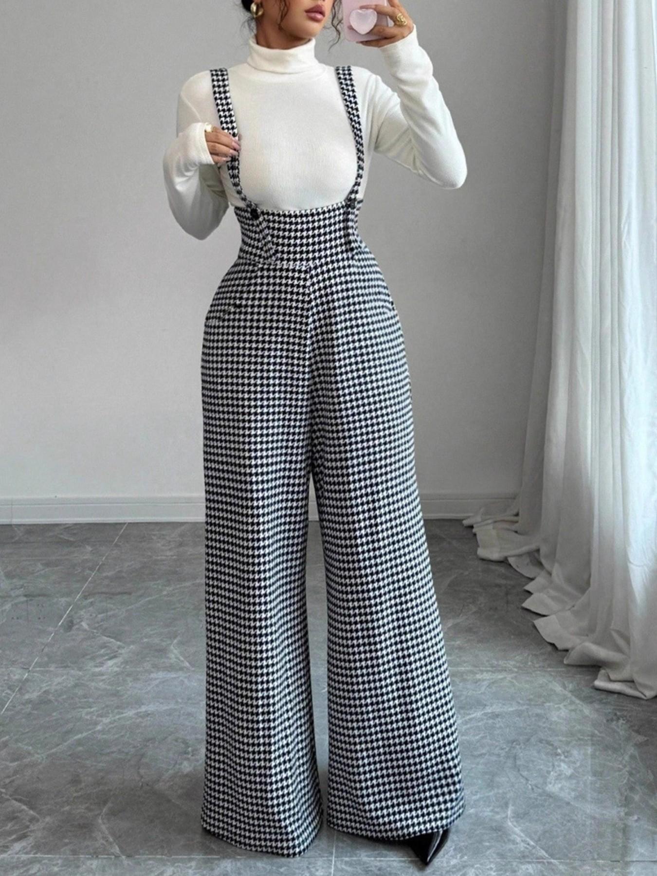 Women's Elegant Plaid Fitted Adjustable Buckle Belted Pants, Stylish Ladies' Everyday Casual Wear, Comfortable and Trendy Design