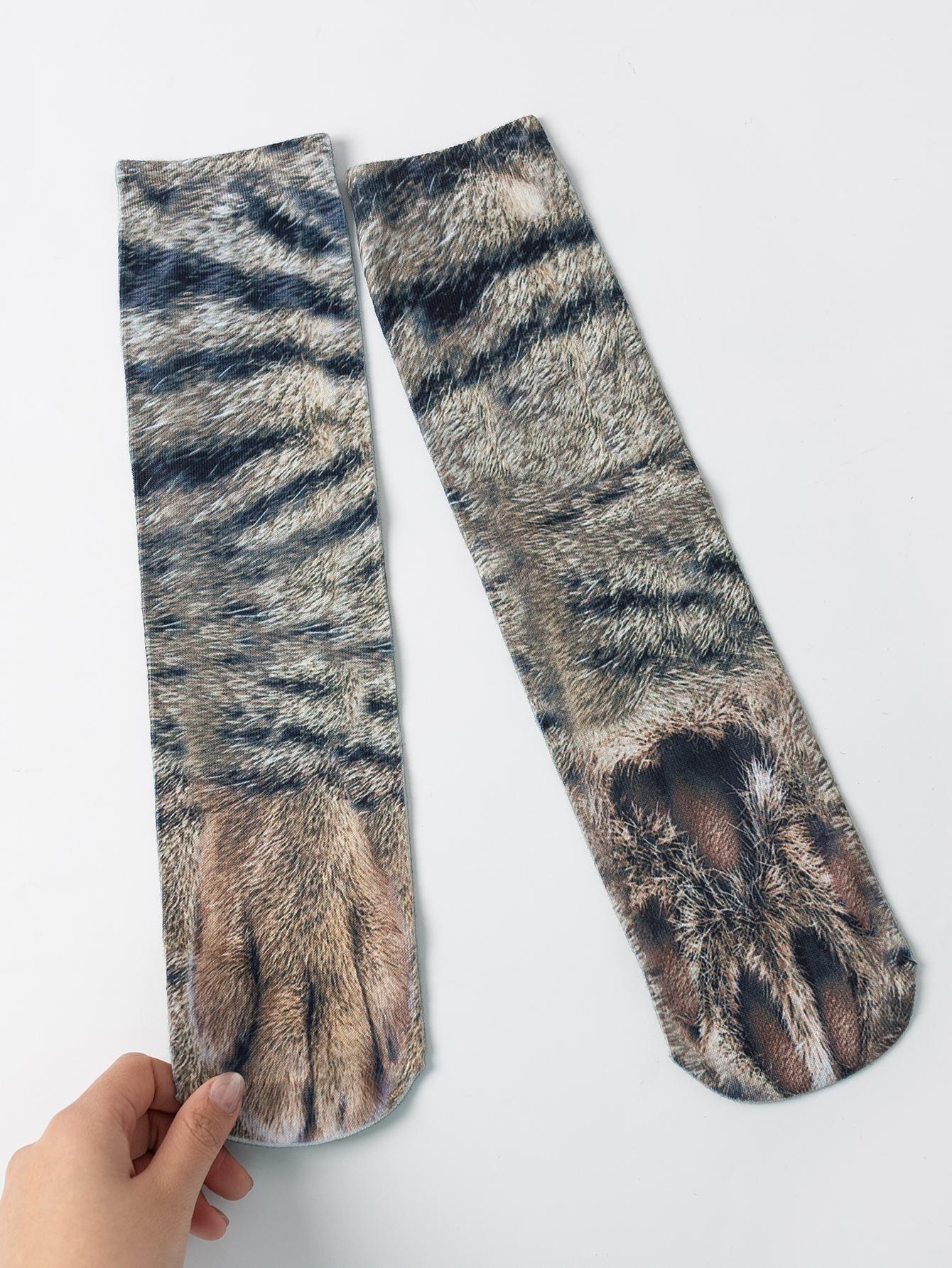 1Pairs Of Funny Tiger Claw Floor Socks for Boys Girls, 3D Digital Print Knee High Socks, Unisex Home Prank Socks, Must-Have Trendy Footwear