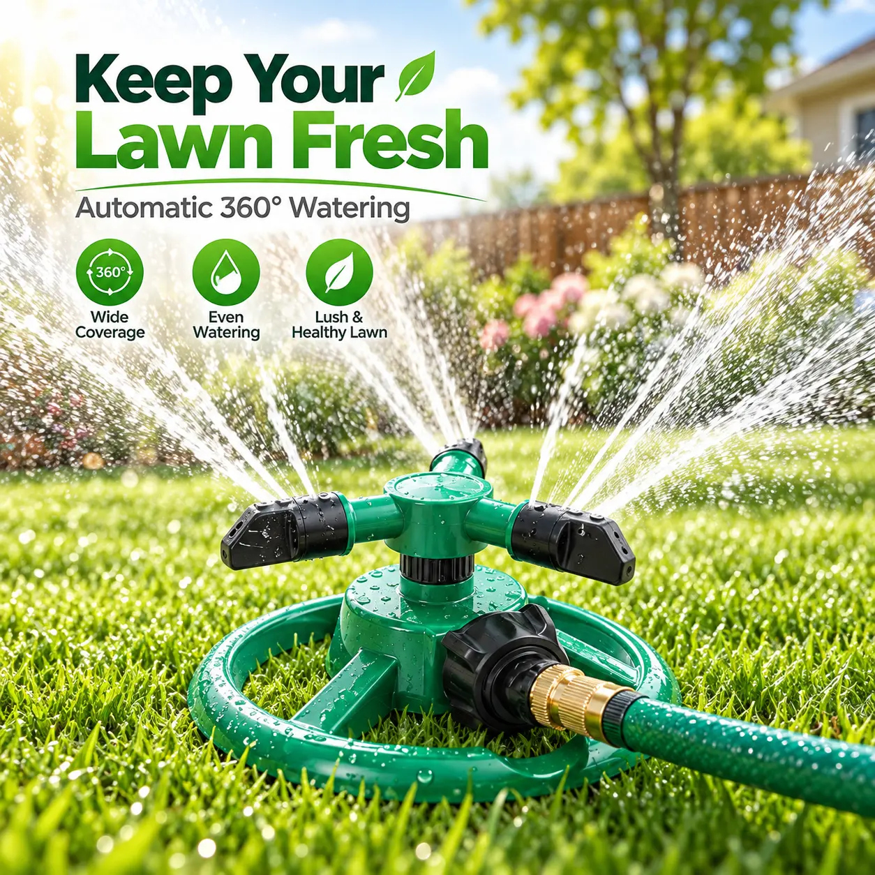 360-Degree 3-Arm Rotating Plastic Automatic Irrigation Sprinkler, Auto-Water Tool for Busy Gardeners, Even Spread for Lawn/Farm Outdoor Plants