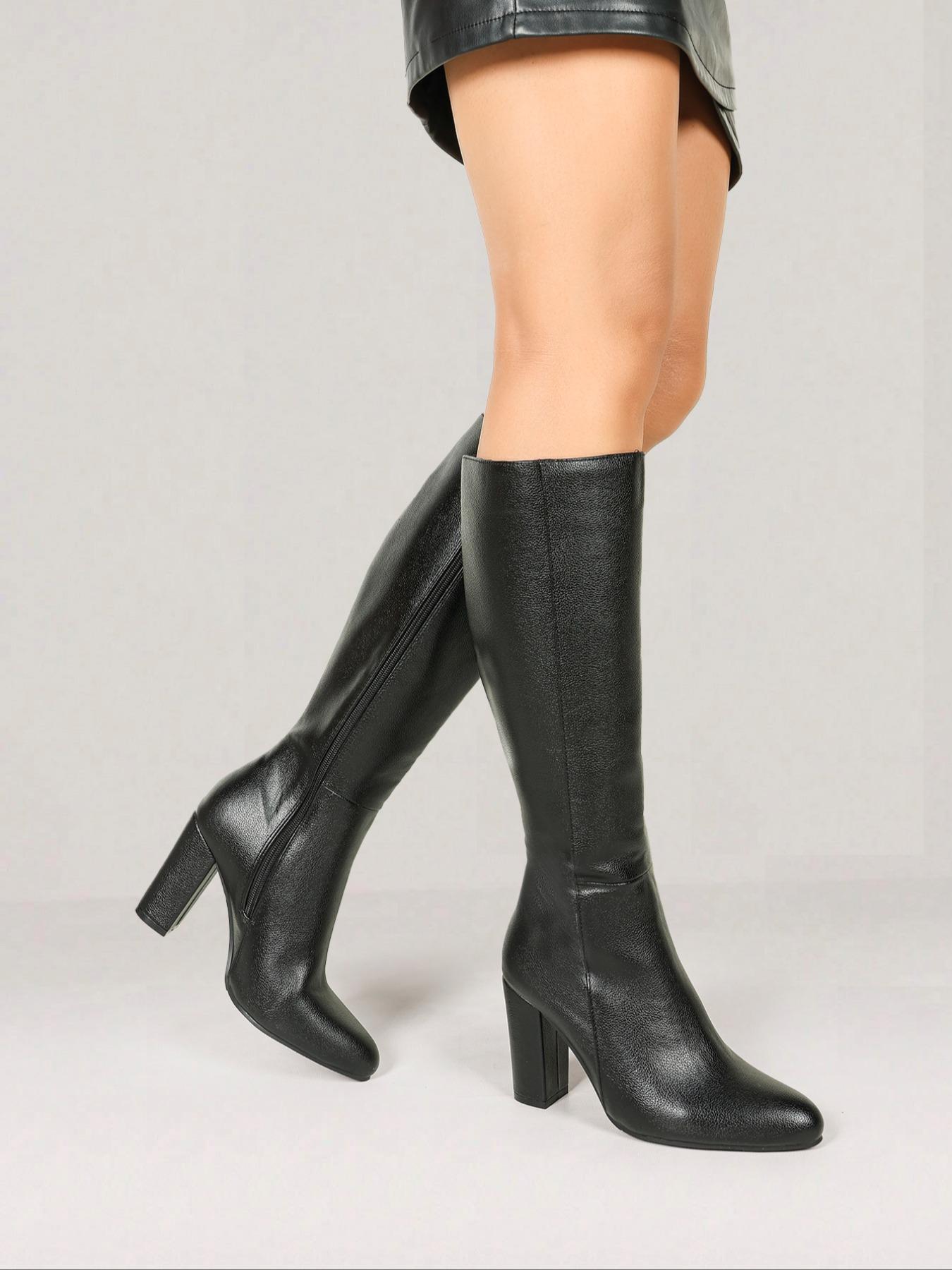 Women's High Heel Knee-High Boots, Elegant Boots, PU Leather Zipper Pointed Toe, Fall & Winter Fashion, Comfortable and Stylish, Perfect for Casual Wear
