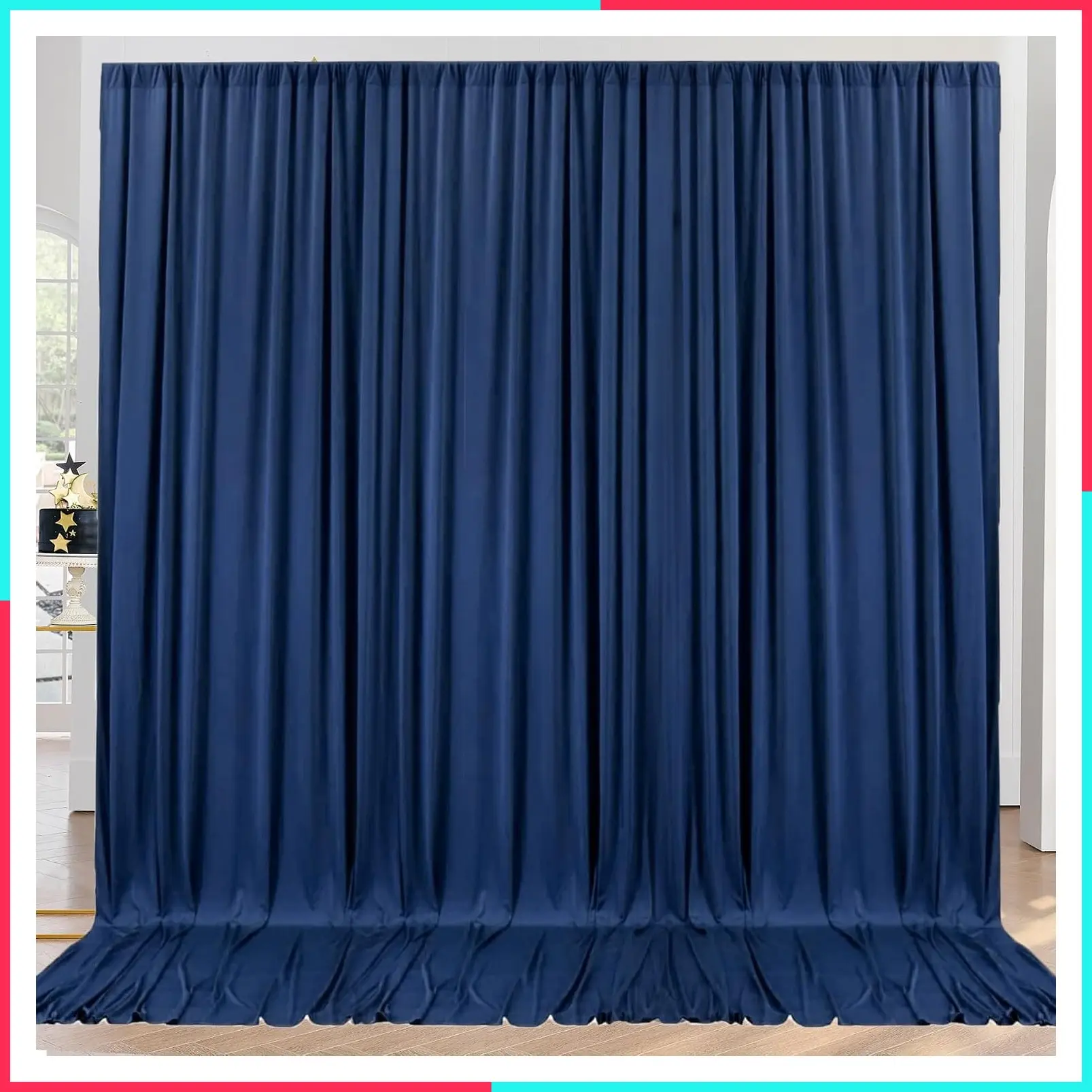 Wrinkle-Free Navy Blue Backdrop Curtains, 2 Panels 5x10ft Silky Polyester Photo Drapes for Birthday Wedding Party Graduation Photography Background