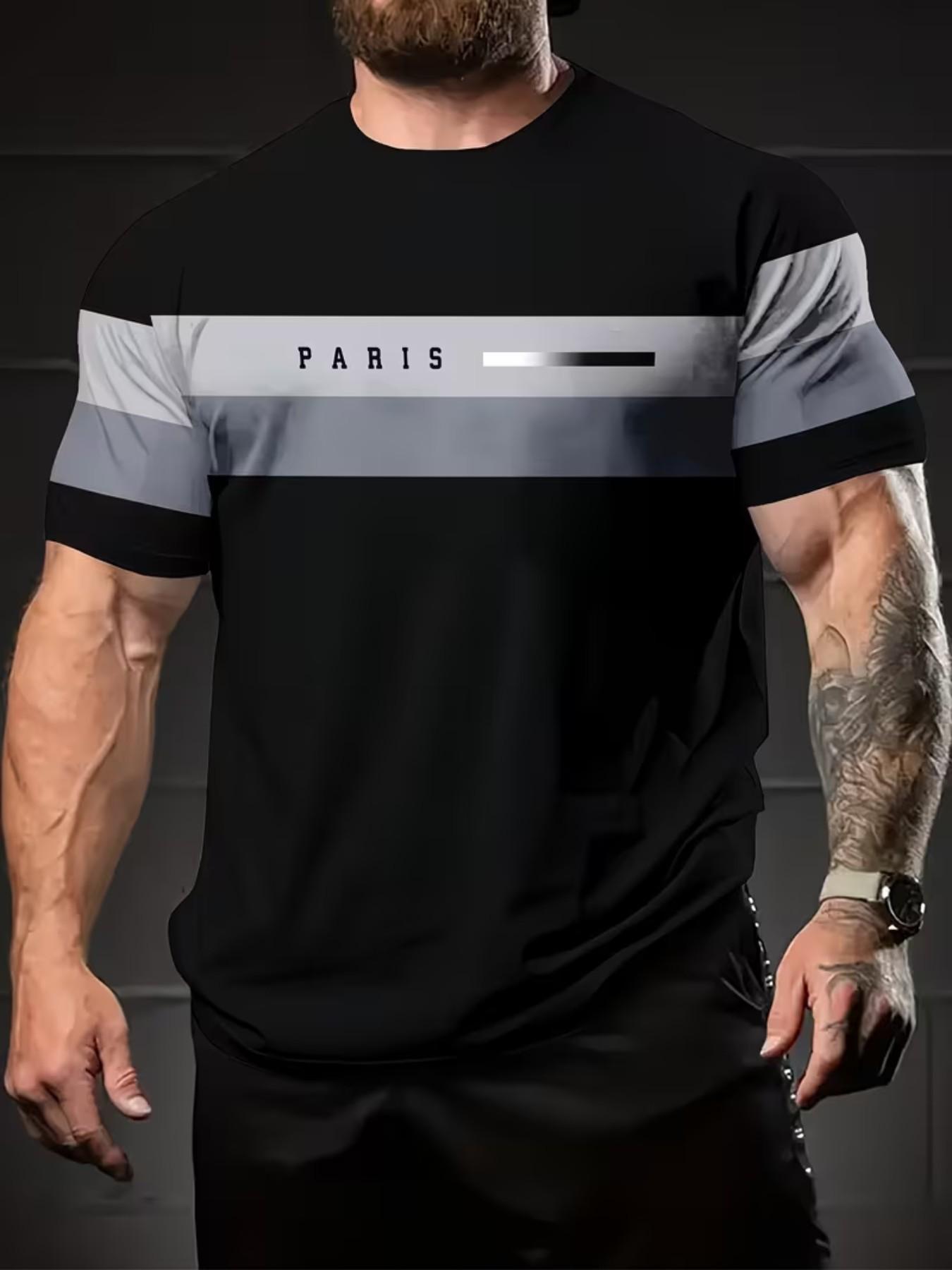 Men's Short Sleeve T-Shirt, Horizontal Stripes, Casual Slim Fit, All over Print, Ideal for Daily Wear and Travel