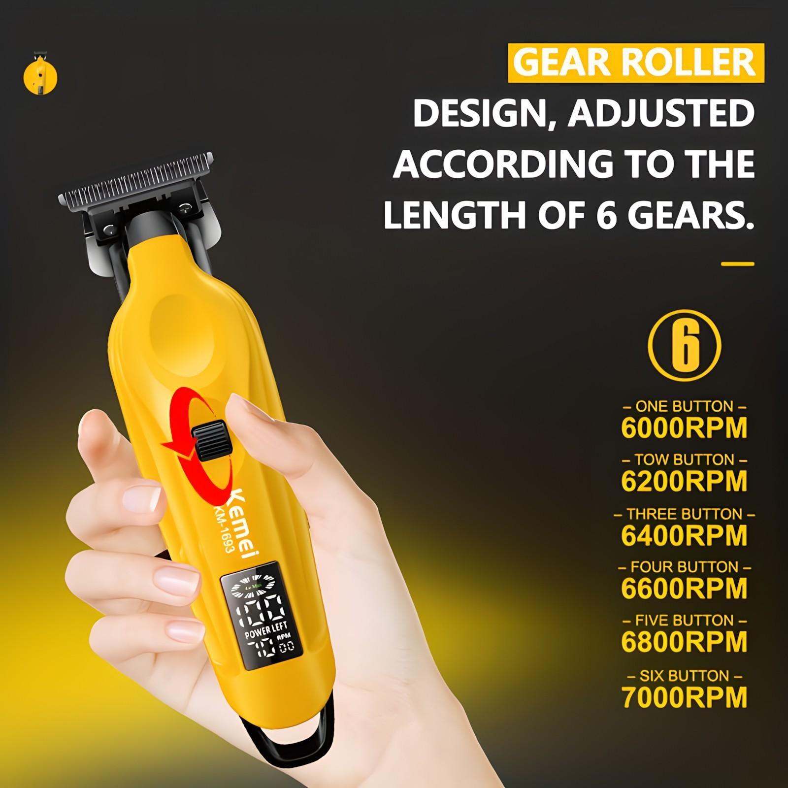 Kemei Km-1693 Men's Professional Hair Trimmer, USB Charging, 7000rpm High Precision Clipper, 1200mah Battery, Speed Adjustment