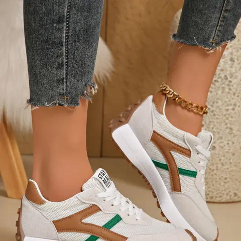Women's Casual Low Top Sneakers, Casual Wear Shoe, Round Toe Lace-Up Rubber Sole, Breathable Fabric Upper, All-Season Outdoor Shoes, Order One Size Up