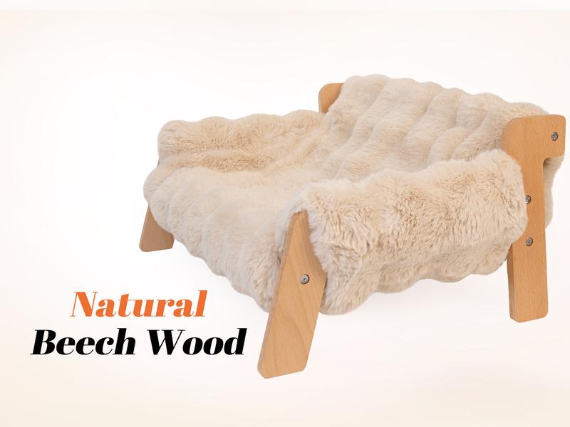Elevated Pet Couch Bed, Wooden Cat and Small Dog Sofa, Removable Washable Fluffy Cover Raised, Kitty Lounge Chair Suitable for Puppy for Indoor Elevated Pet Couch Bed, Wooden Cat and Small Dog Sofa, Removable Washable Fluffy Cover Raised, Kitty Lounge Chair Suitable for Puppy for Indoor
