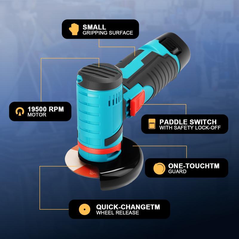 12V Cordless Mini Brushless Angle Grinder Kit with 4 Gutting Blades,2 pcs 12V 1300mAh Batteries 19500 RPM/Min, for Cutting Grinding Polishing Electric Heavy Duty Handle Power Tools