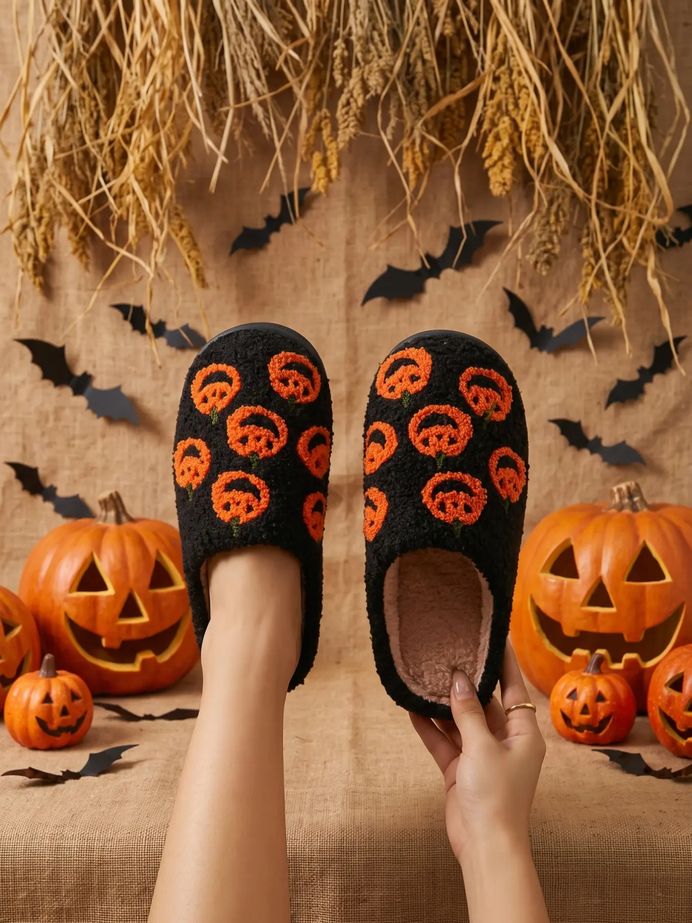 Multiple black pumpkins