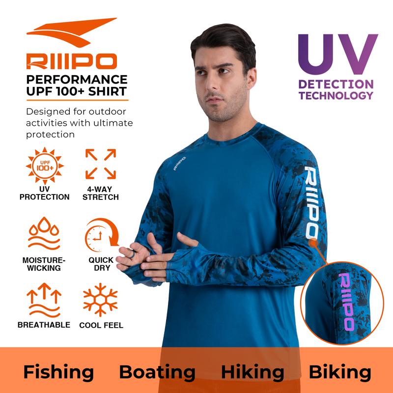 RODEEL R30 RIIIPO Long Sleeve Shirts w/ UV Detection Thumbhole Men UPF 100+ Sun Protection Lightweight Quick Dry Moisture Wicking Rash Guard Breathable Cooling Activewear for Outdoor Sport Gym Workout Running Hiking Fishing, Holiday Gift RODEEL R30 RIIIPO Long Sleeve Shirts w/ UV Detection Thumbhole Men UPF 100+ Sun Protection Lightweight Quick Dry Moisture Wicking Rash Guard Breathable Cooling Activewear for Outdoor Sport Gym Workout Running Hiking Fishing, Holiday Gift