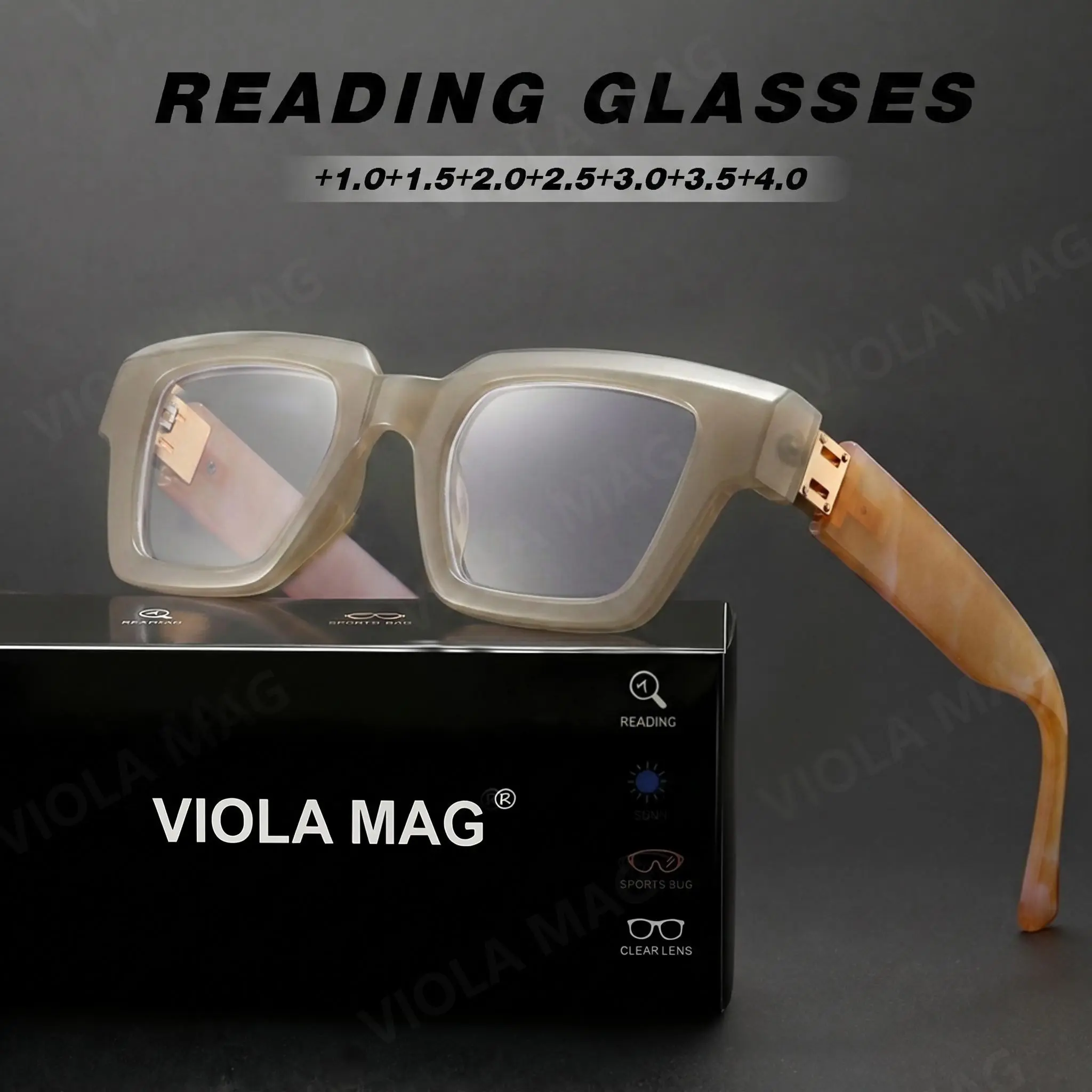 Women's Rectangular Blue Light Blocking Reading Glasses, Retro Chunky Readers, Magnification +1.0 to +4.0