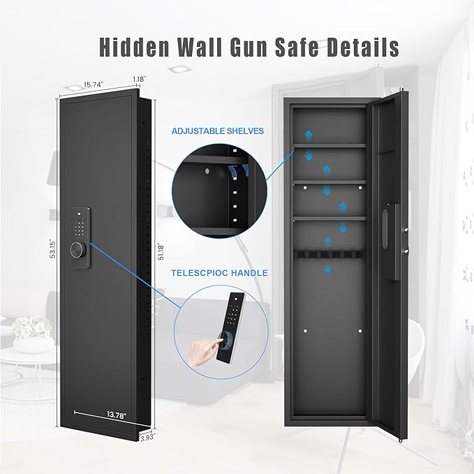 THOF,rapid access,pistol safe,2 ways to unlock,Passcode,key,Passwod Touch Panel In-Wall Safe,Hidden Wall Safe,Black and white,Avoid security risks