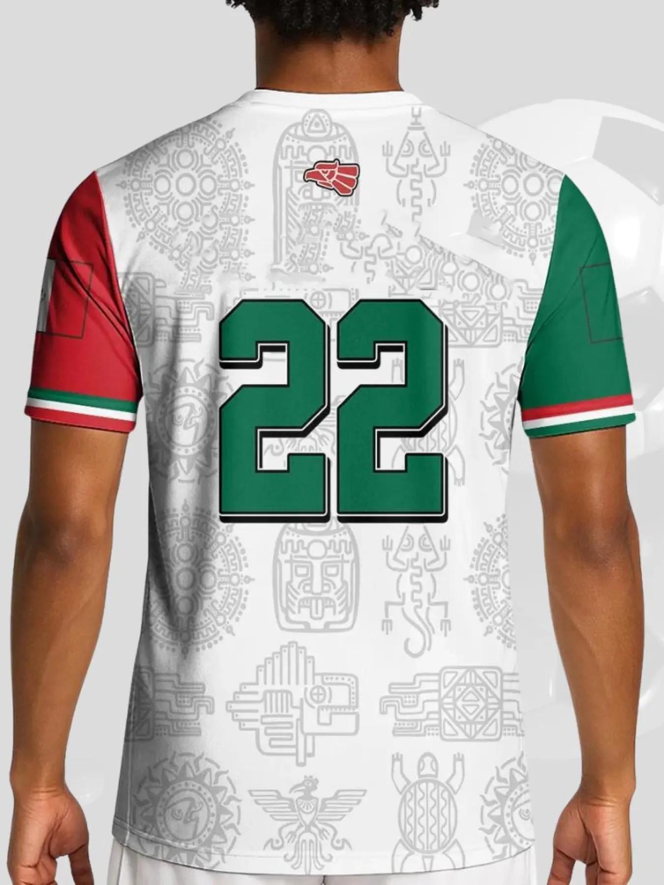 Men's Mexican Aztec Calendar Sport T-Shirt, Street Style Round Neck Short Sleeve Top, Loose-Fit All-Season Clothing