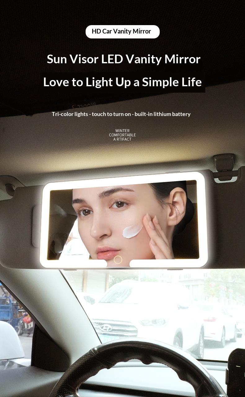 Car Sunshade Makeup Mirror, LED Touch Screen with Brightness Adjustment, Rechargeable HD Clear Makeup Mirror for Car Interior, Essential Car Accessory