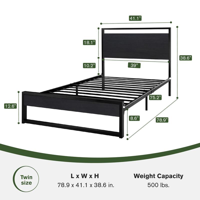 【Clearance】MUTICOR Modern Metal Platform Bed Frame with Wood Headboard 【Frame Only No Mattress】Twin/Full/Queen Size, Thickened Frame, No Box Spring Needed, Black#TikTokShopBlackFriday #ChristmasGifts