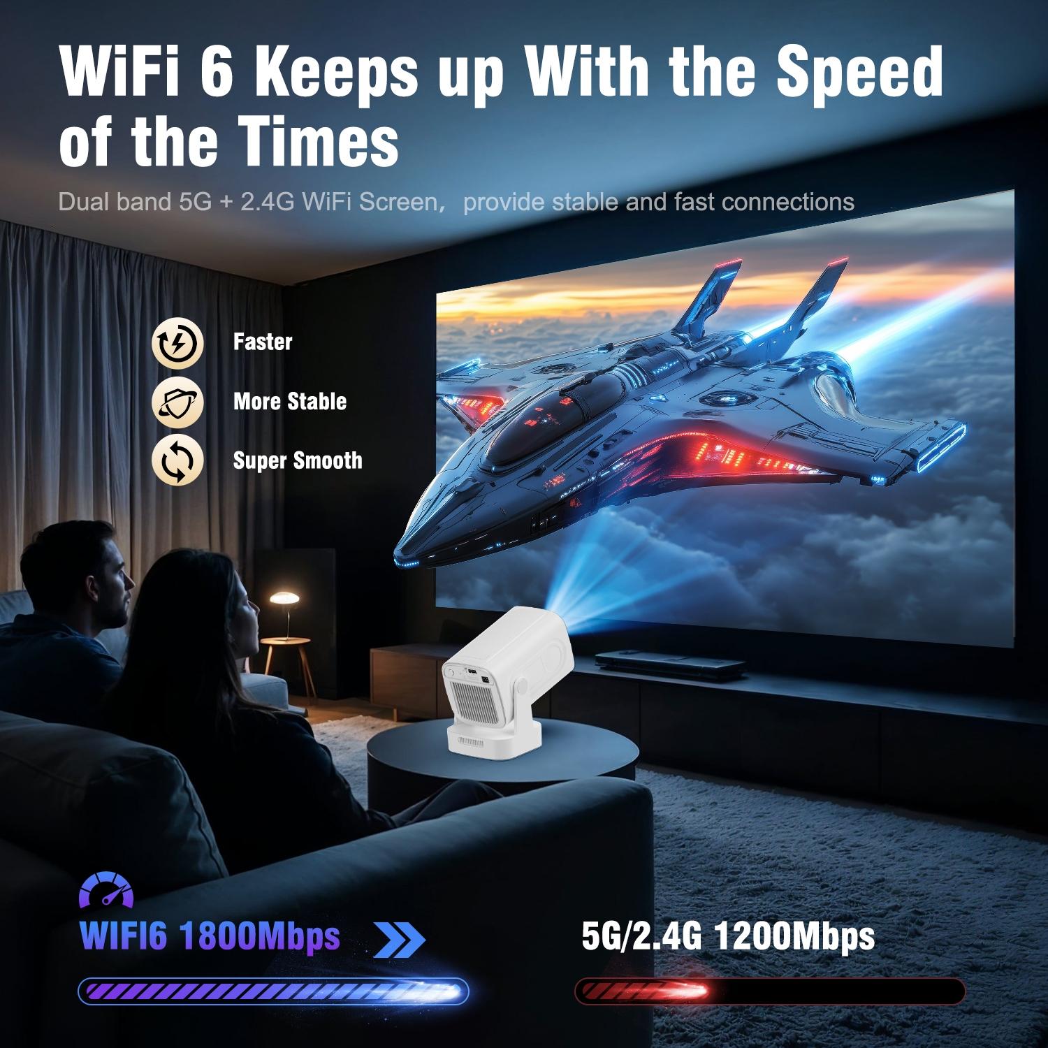 MAGCUBIC HY310 Wifi Smart Projector, 330 ANSI Auto-Focus Native 1080P, 130-inch Screen, Wi-Fi 6 and Bluetooth 5.4 with Auto Keystone Correction for Home Cinema, Audio