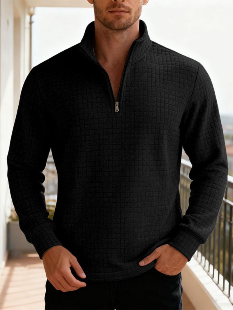 Men's Fall Winter Half-Zip Stand Collar Sweatshirt, Casual Loose-Fitting Long Sleeve Knitwear, Daily Commute Outdoor Leisure Wear