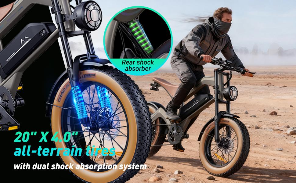 DYU M20 All Terrain Electric Bike 1500W Motor 873.6Wh Battery 100 Miles Range Dual Hydraulic Brakes 20X4.0" Tires