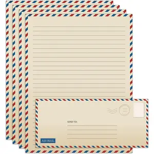 Better Office Products Vintage Airmail Stationery Paper Set, 100-Piece Set (50 Lined Sheets + 50 Matching Envelopes), Letter Size 8.5 x 11 inch, Double Sided & Lined Paper,