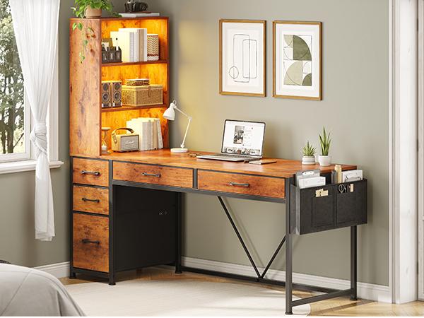 SEDETA 47.2 Inch Reversible Gaming Desk with LED Lights Drawer Storage Bookshelf for Small Spaces Furniture Office Tables Cabinets Wood Design Modern