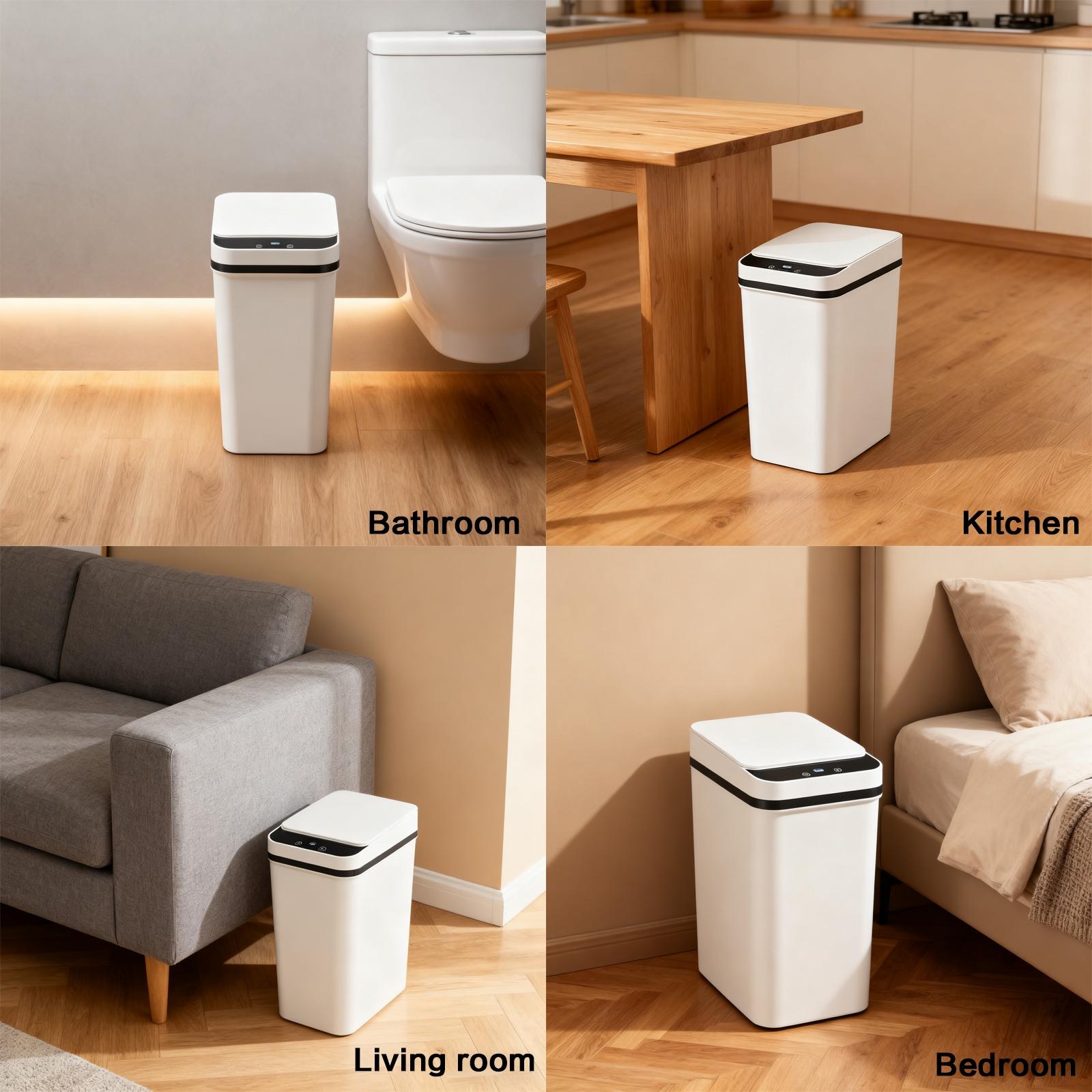 1-3 Pack 17L Kitchen Touchless Trash Cans with Infrared Sensor, One-Touch Always-Open, Wave/Knee/Kick-to-Open, 0.1s Sensing, Silent Lid, Odor Isolation, Requires 2 AA Batteries (Not Included), for Home/Office/School, Smart Trash Can