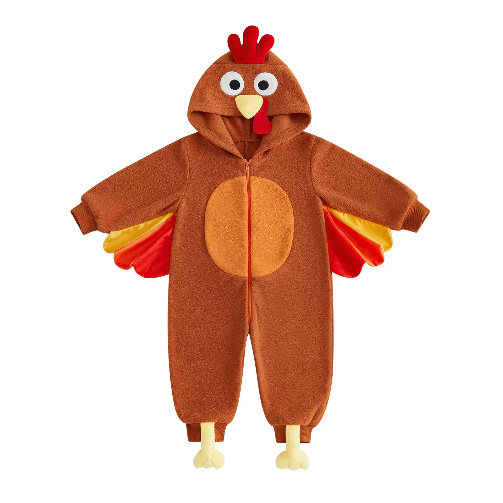 Meihuida Toddler Baby Little Girl Boy Thanksgiving Turkey Romper Long Sleeve Hooded Zip Up Jumpsuit Cosplay Costume 6M-4T