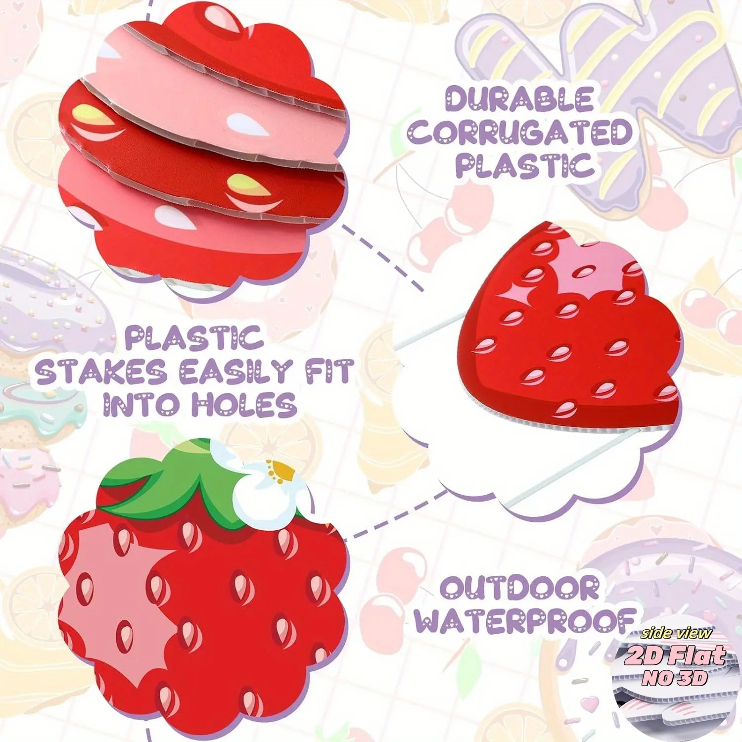 2D FLAT 12 Pcs Strawberry Birthday Party Decorations Yard Signs with Stakes Sweet One Shower Decor Strawberry Outdoor 1st Birthday Party Lawn Sign Garden Decor
