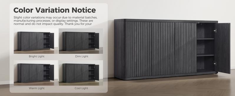 SICOTAS Buffet Cabinet with Storage Accent Sideboard with 4 Doors 66.3" Wide Fluted Credenza Modern Buffet Table Media Console Cabinet Entryway Cabinets for Living Room Kitchen Dining Room Hallway, Minimalist and Practical
