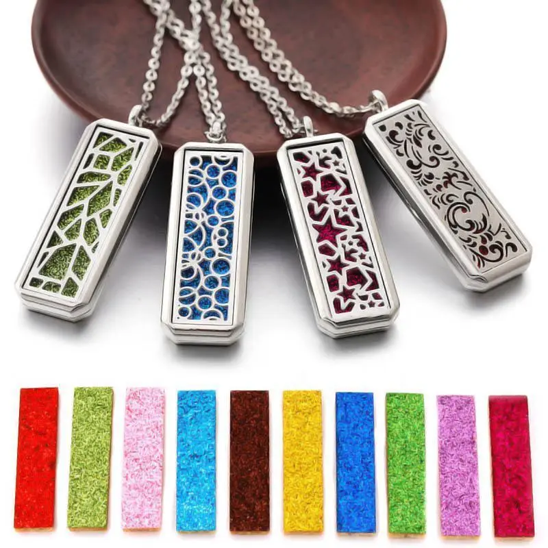 New Glamour Aromatherapy Pendant Square Stainless Steel Necklace Essential oil Perfume Diffuser Locket Romantic Accessories