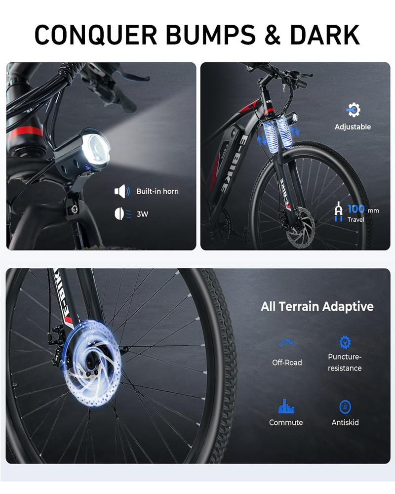 1500W Powerful Motor –26" Electric Mountain Bike for Adults , 25MPH Speed, 40-Mile Range, 7-Speed Gears，ebike for Commuting & Adventure，UL Certified for Safety.