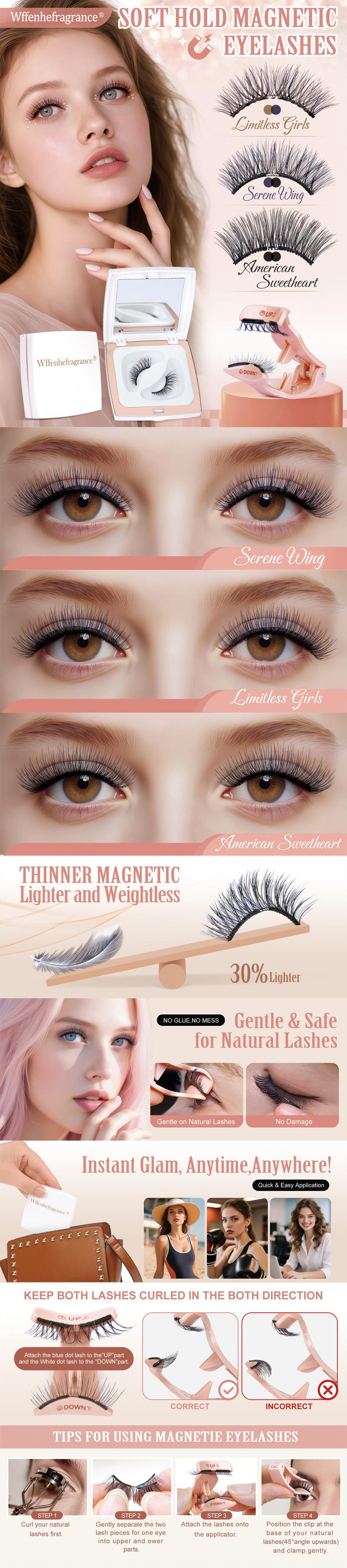 Valentine's & Galentine's Day Gift | Wffenhefragrance No-Glue Magnetic Eyelash Kit | 3D Soft Lightweight Natural Eyelashes with Applicator & Storage Box | Easy Apply Remove Reusable Eco-Friendly