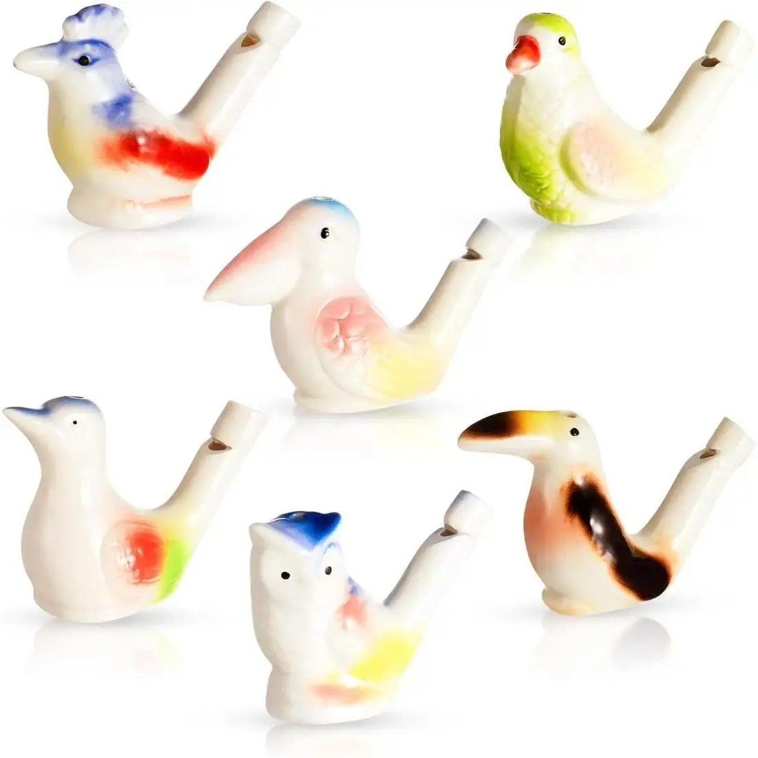 4 Pack Ceramic Bird Water Whistles, Fill-and-Play Singing Bird Whistle Toy Set, Interactive Animal Sound Maker for Kids & Adults, Fun Bath Time Toy, Party Favor, Easter Basket Stuffer & Birthday Gift