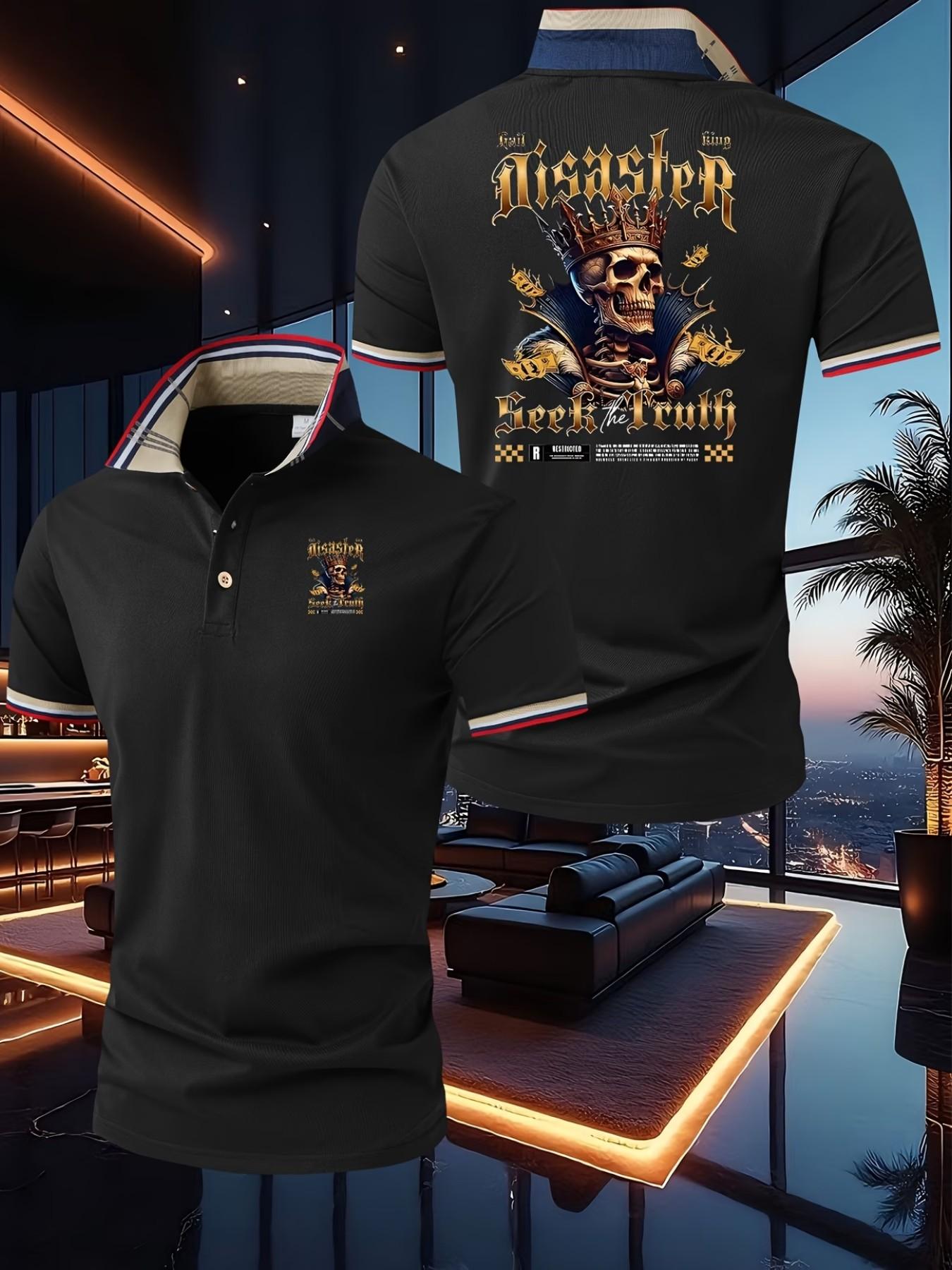 Summer New Trendy Luxury Dominican Print Polo Shirt, Men's Short Sleeve Fashion High-End T-Shirt, Business Slim Fit, Breathable Knit Fabric