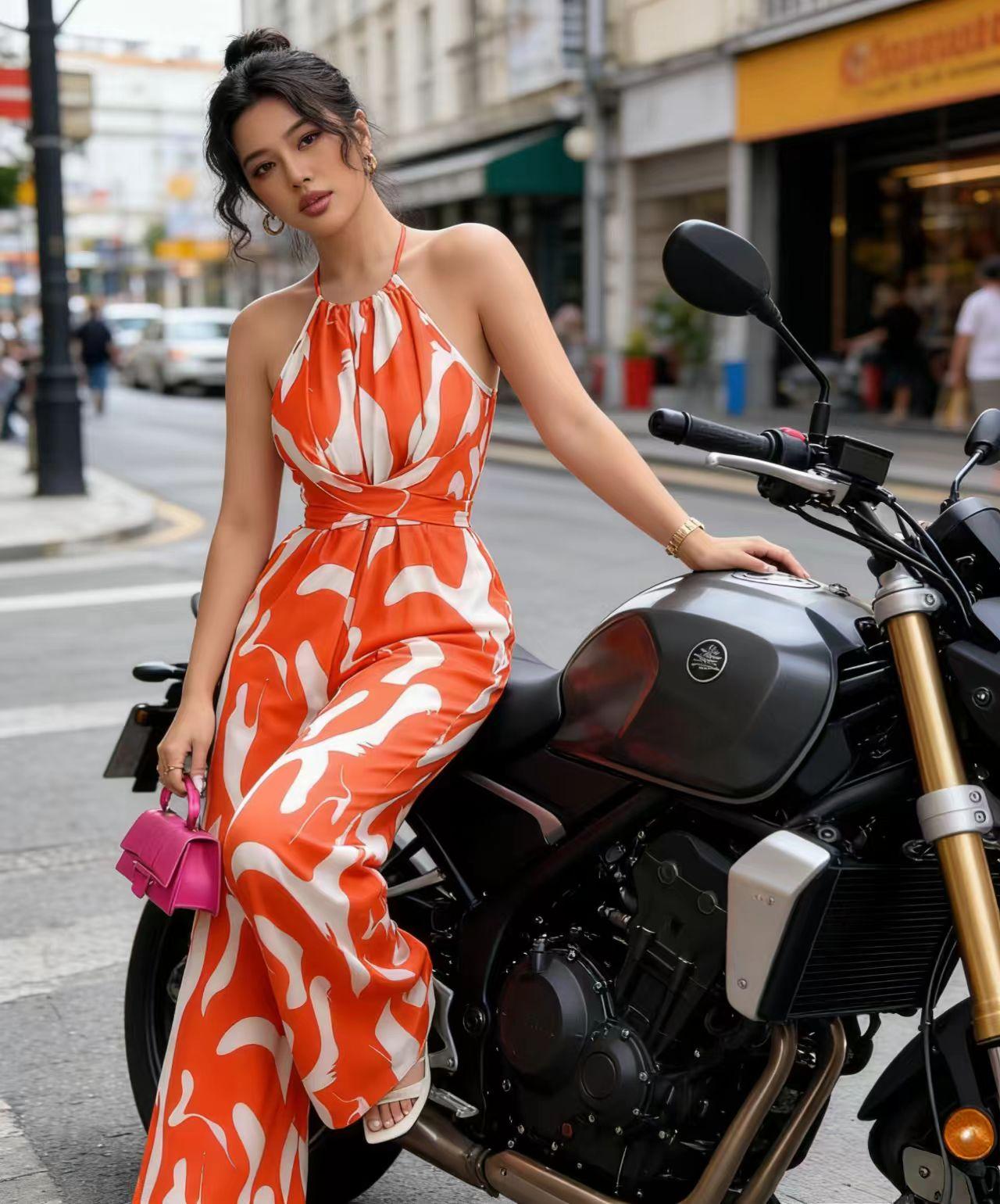 Women's Plus Size Jumpsuit with Pockets, Random Colorful Print, Casual Fashion One-Piece, Comfortable and Stylish