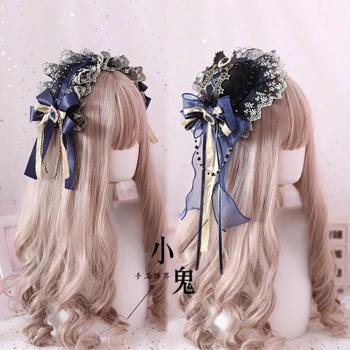 2026 new hot item Lolita Xingyue floating light Luming blue gorgeous hair band side clip small headband