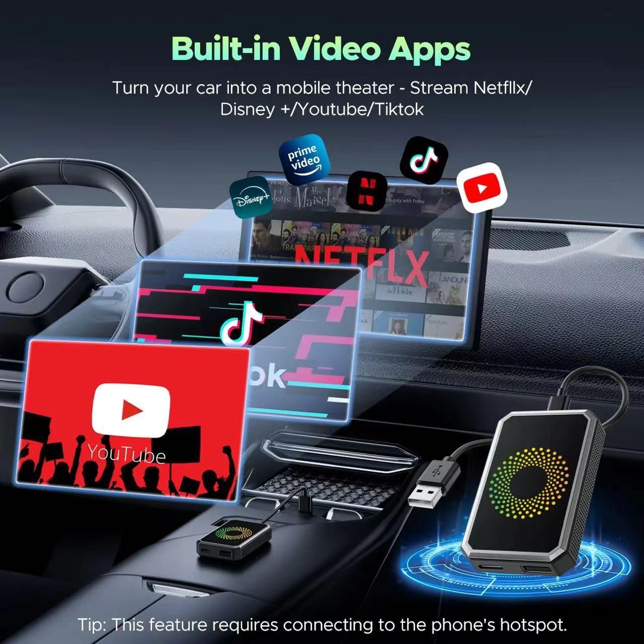 Screen Mirroring Adapter for Car, Supports Netflix Youtube Tiktok Google Play, 3-In-1 Wireless Streamer, Compatible with Original Carplay Vehicles