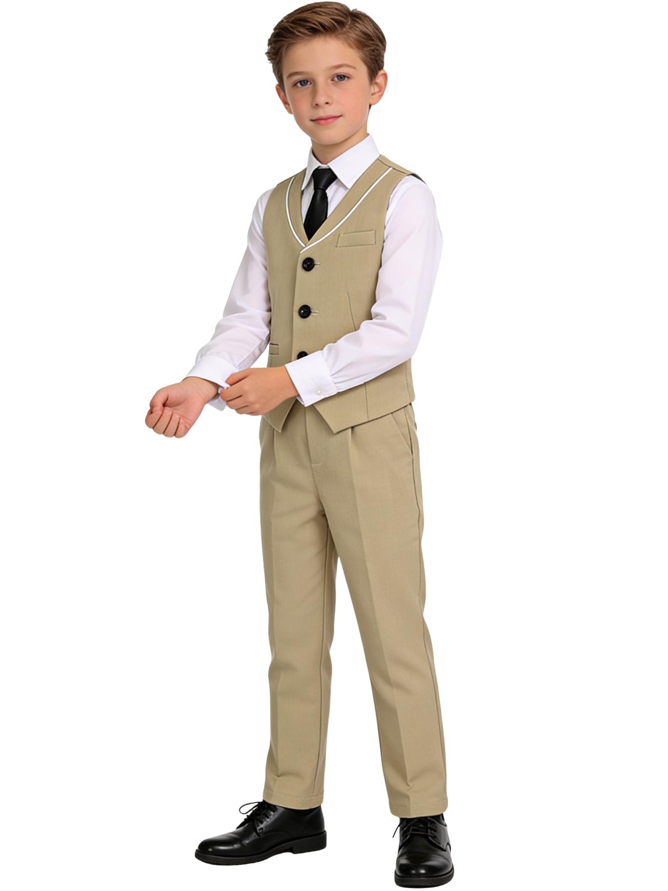 3-piece formal vest set for boys, junior outfit including vest, pants, and bow tie (shirt not included), perfect gift for weddings, graduation ceremonies and Party, suitable for young children and teenagers with a height of 100-150 cm - 24102